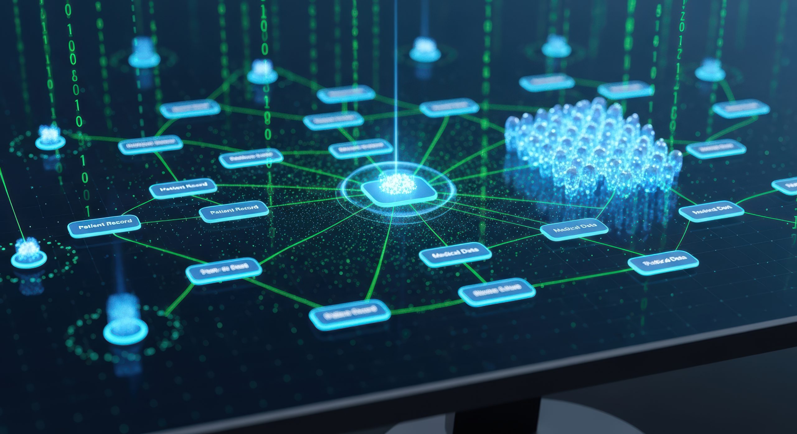 Digital data network with interconnected nodes representing public Medicare Advantage provider directory infrastructure under CMS-4208-F2.